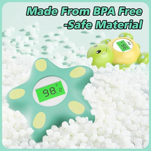 Baby Bath Thermometer for Infant & Toddler, Floating Digital Water Temperature Thermometer with 3-Color LED Backlight, Instant Accurate Reading,Baby Bath Toy,Hot & Cold Alert（Green starfish）