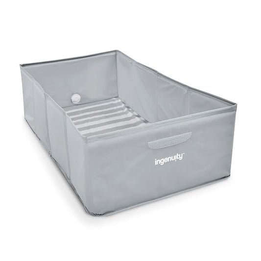 Ingenuity Tuckaway Toddler Folding Tub, Converts Shower to Tub, Folds to Store, Easy to Clean, No Assembly Required, Portable Baby Bathtub for Travel, 12M-5Y, Gray