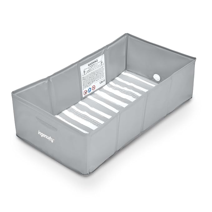 Ingenuity Tuckaway Toddler Folding Tub, Converts Shower to Tub, Folds to Store, Easy to Clean, No Assembly Required, Portable Baby Bathtub for Travel, 12M-5Y, Gray