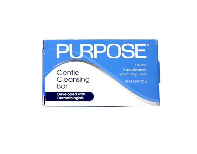 PURPOSE Gentle Cleansing Bar, Developed with Dermatologists for All Skin Types, For Sensitive & Dry Skin, Oil-free, Hypoallergenic, Sulfate-Free, 3.6 oz Bar (Pack of 2)