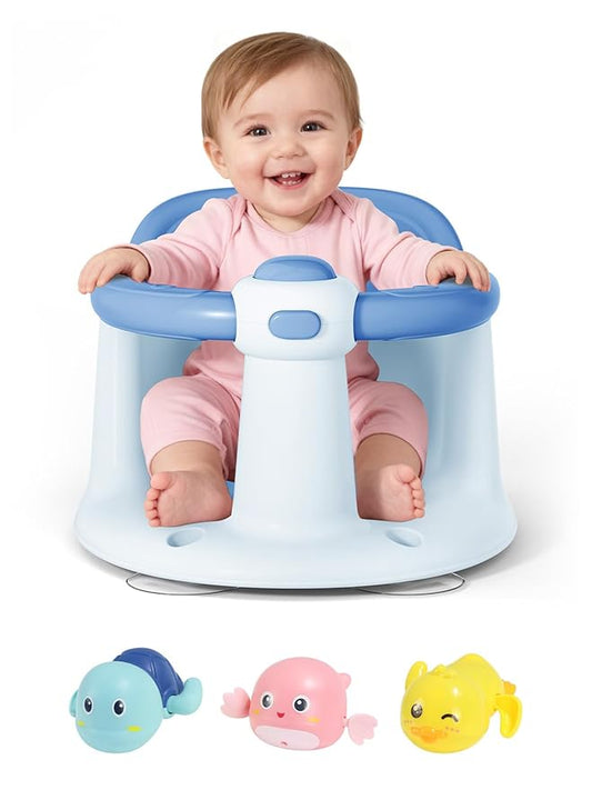 Baby Bath Seat for Babies 6 Months & Up - Bathtub Seats for Babies with 3 Baby Bath Toys, Non-Slip, Comfortable, Infant Bath Essentials-Blue