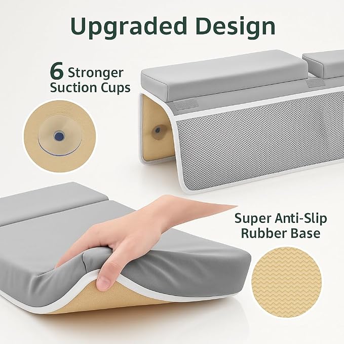 Baby Bath Kneeler and Elbow Rest Pad Set, Memory Foam Cushion with Toy Storage Organizer, Comfortable Bathtub Mat for Bathing Infant Support Non Slip Bath Time Essentials