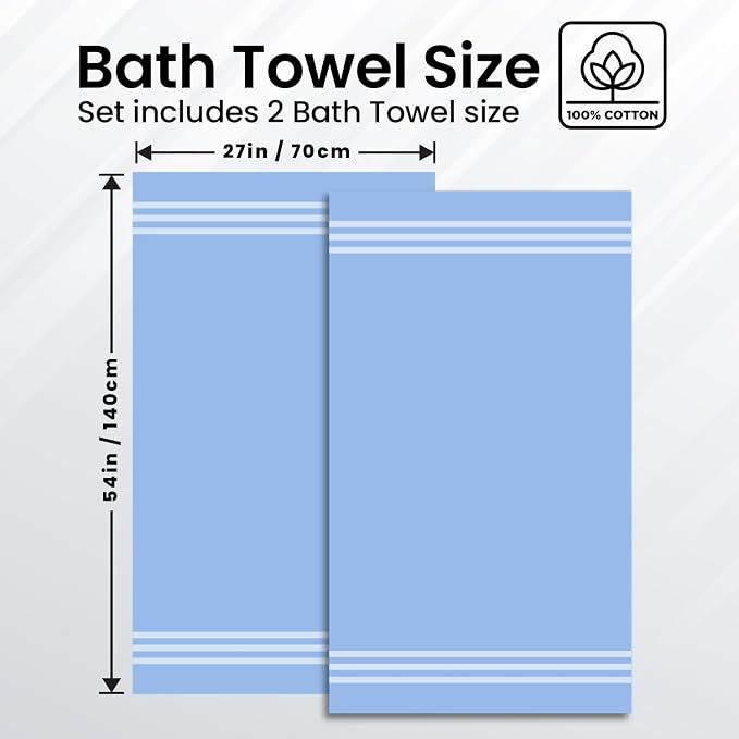Infinitee Xclusives 100% Cotton Luxury Bath Towels Set of 2 (27x54 Inches) (Eloquent Blue, Bath Towels - Pack 2)
