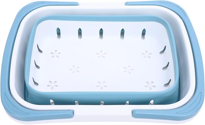 Brrnoo Folding Storage Basket, Bathtub Toy Storage Basket, Quick Drain Toy Organizer for Bathroom Kids Toys, Travel with Family Car Trunk Fruits Vegetables (Blue)