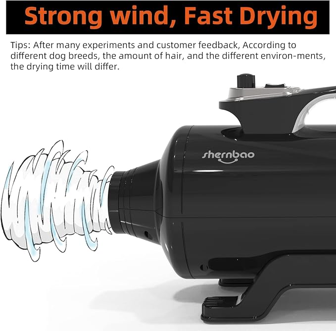 Dog Dryer High Velocity Professional Dog Pet Grooming Hair Drying Force Dryer Blower 6.0HP (DHD-2400T) (6.0HP, Jet Black) | 6.0HP powerful high velocity blower dryer for professional dog hair grooming, jet black DHD-2400T