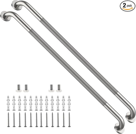 2 Pack 42 Inch Anti-Slip Grab Bar, ZUEXT Brushed Nickel Extra Long Stainless Steel Bathroom Safety Assist Handle w/Knurled Grip, Support Handrail for Bathtub, Shower, Toilet Seniors Handicap Safety