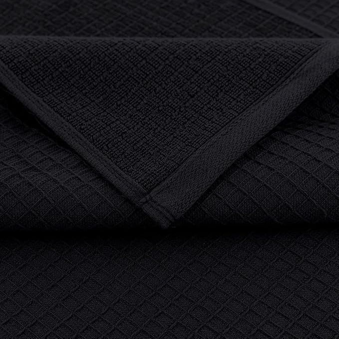 CASA COPENHAGEN Waffle 2Pcs 100% Egyptian Cotton Large Designer Bathsheet Towels Gift Set- Black, 35"x70" 2Bath Sheet Towels for Bathroom (Box Pack, Set for Women & Men)
