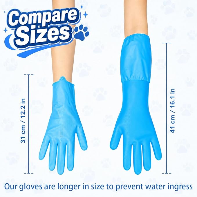 Dog Washing Gloves for Bathing, Thicker Pet Grooming with Extended Elastic Cuff, Silicone Bath Gloves with Soft Massage Bristles for Cats & Dogs