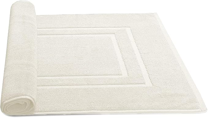 Feather & Stitch 2 Piece Towel Like Bath Mats (30x21 Inch) 100% Cotton Terry Bath Mat, Bathroom Shower Floor Mat [NOT A Bathroom Rug], Soft Absorbent Washable Mats - Ivory