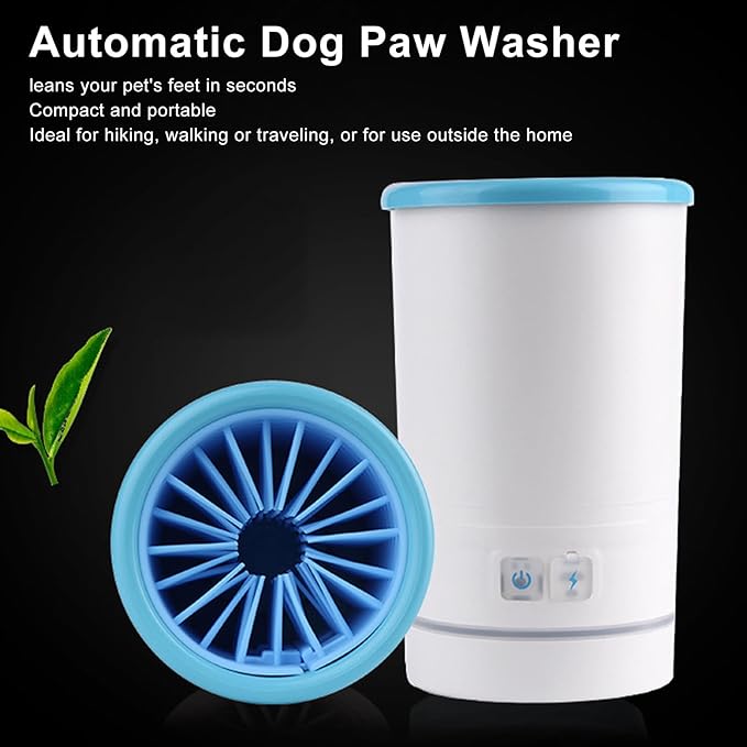 Portable Dog Cleaner, USB Rechargeable Electric Pet Foot Washer Cup for Small to Medium Dogs Cats, White Blue