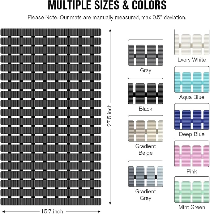 MBOSS Bath Tub Shower Mat Non Slip Bathtub Mats for Bathroom Shower Floor Mat Bath Mats for Shower Tub Anti Slip Shower Mat with Drain Hole and Large Suction Cups (Black, 27.5 X 15.7 Inch)