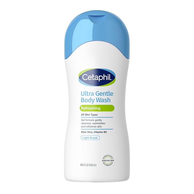 Cetaphil Ultra Gentle Refreshing Body Wash, Refreshing Scent For Dry to Normal, Sensitive Skin, 16.9 Fl Oz, with Aloe Vera, Vitamin B5, Hypoallergenic, Dermatologist Tested