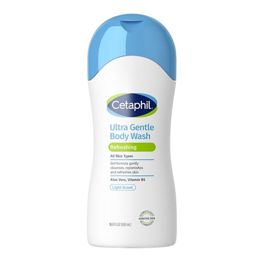 Cetaphil Ultra Gentle Refreshing Body Wash, Refreshing Scent For Dry to Normal, Sensitive Skin, 16.9 Fl Oz, with Aloe Vera, Vitamin B5, Hypoallergenic, Dermatologist Tested