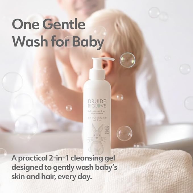 2-in-1 Cleansing Gel Body Hair Care ,organic Baby Shampoo Clean Care & Wash, Sulfate-Free, For Children Prone to Eczema, 250 ml (8.4 oz Size Chamomile,Orange Star Anise Made in Canada
