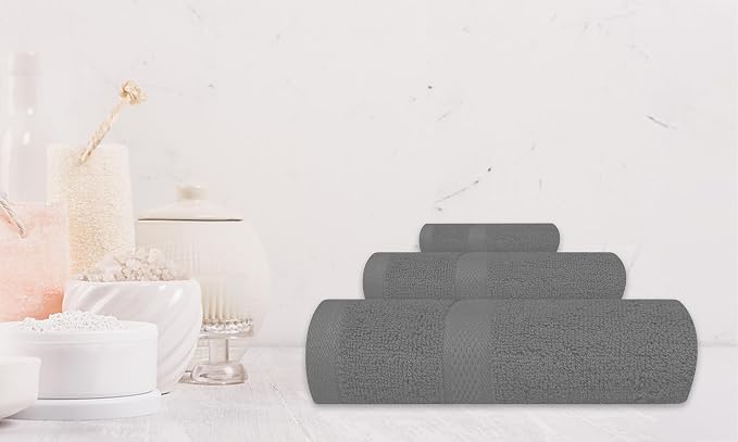 Luxury 8 Piece Set, 2 Bath Towels 2 Hand Towels 4 Washcloths, 100% Cotton Towels for Bathroom, Home, Spa, Hotel & Gym – Ultra Soft, Highly Absorbent, Quick Dry (Light Grey)