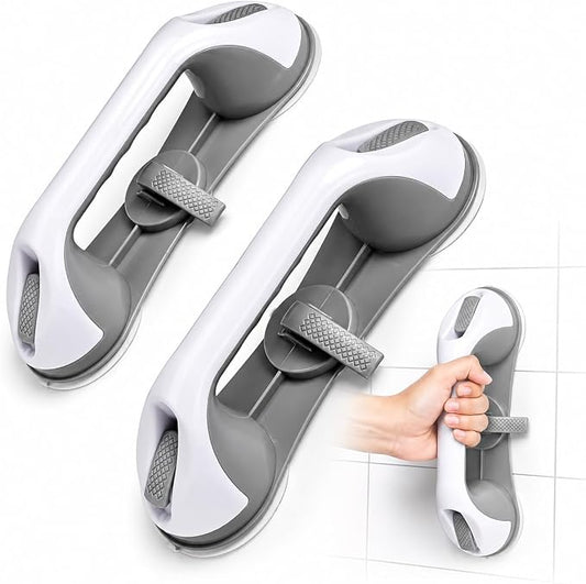 Grab Bars for Bathtubs and Showers, 2 Pack No-Drill Suction Shower Handles with 3 Suction Cups, Removable Bathroom Safety Balance Bars for Seniors, Smooth Tile & Glass, Gray