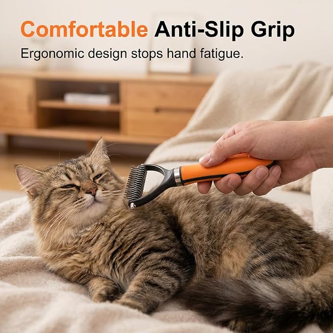 Double-Sided Pet Grooming Brush, 2026 New Undercoat Rake for Long Haired Pets, Durable Dematting Tool for long haired cats, Easy Grip Fur Remover Comb for home use (2, Green)