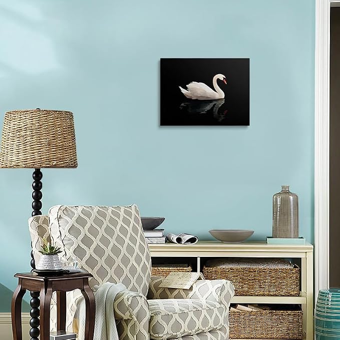 Black and White Swan on Water Canvas Wall Art Framed Print Painting Elegant Bird Wall Decor Artwork Poster Minimalist Modern Serene Nature for Living Room Bedroom Home Office Decor 12x16 Inches