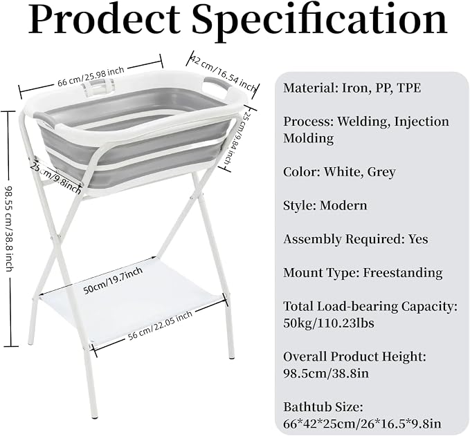 2 in 1 Dog Bathtub Small Pet Bathtub with Stand, Foldable Pet Bath with Drainage Tube, Portable Dog Washing Station for Small Dogs Cats, Indoor & Outdoor, 110.23lbs Load, 26'' L×16.5‘’ W×38.8'' H