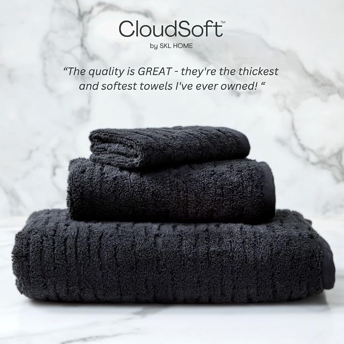 SKL Home CloudSoft 100% Cotton Luxury 4-Piece Washcloth Set, 520 GSM, Ultra Plush & Absorbent, Slate