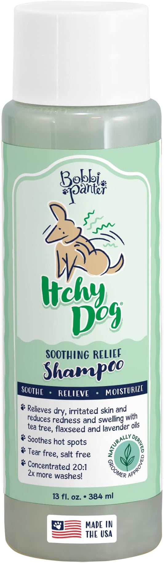 Bobbi Panter Itch Relief Dog Shampoo Tea Tree, Lavender & Flaxseed – Soothing Natural Formula for Itchy & Irritated Skin, Moisturizing, Tear-Free, 16:1 Concentrate, Made in USA, 13 oz