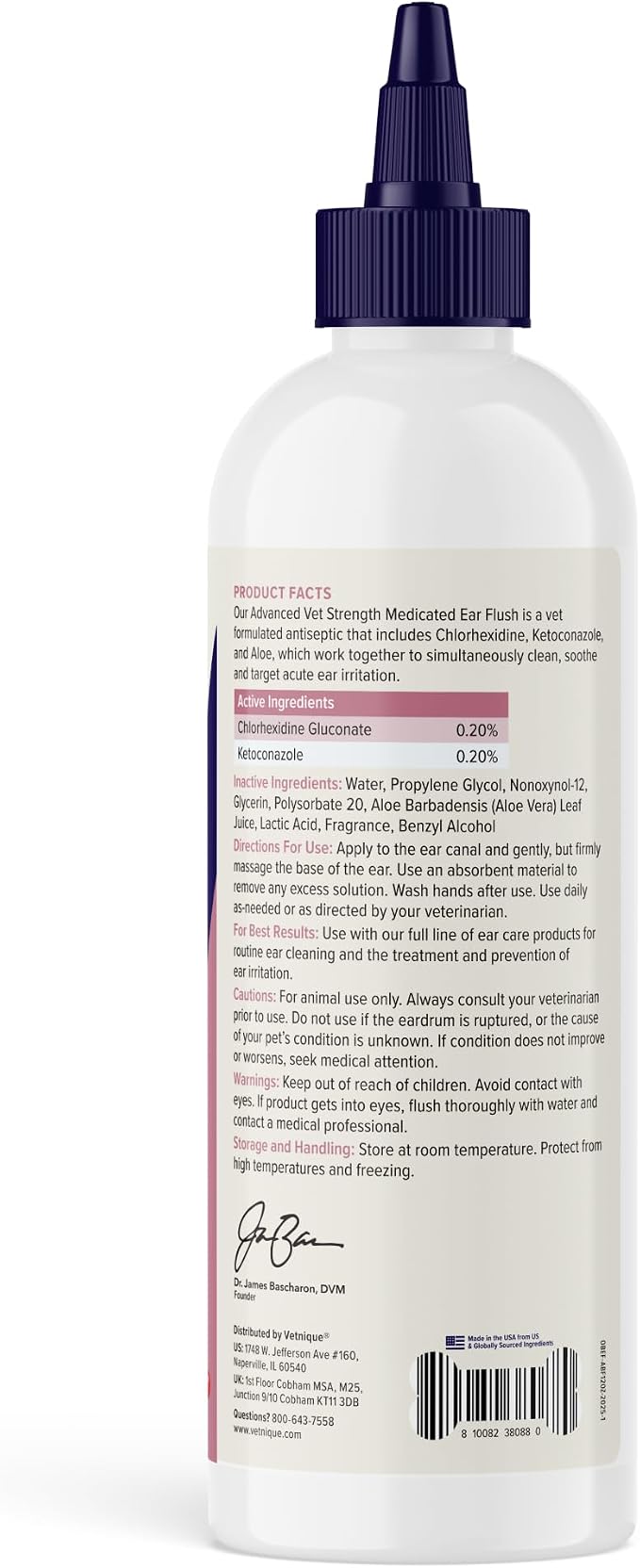 Vetnique Oticbliss Dog Ear Infection Treatment Flush & Ear Cleaner for Dogs & Cats, Antiseptic Antifungal with 0.2% Chlorhexidine and 0.2% Ketoconazole, Medicated Wash for Yeasty Smell, Floppy Ears