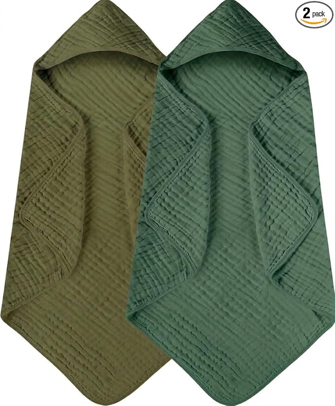Yoofoss Hooded Baby Towels for Newborn 2 Pack 100% Muslin Organic Cotton Baby Bath Towel with Hood for Babies, Infant, Toddler and Kids, 32x32Inch, Soft and Absorbent Newborn Essential