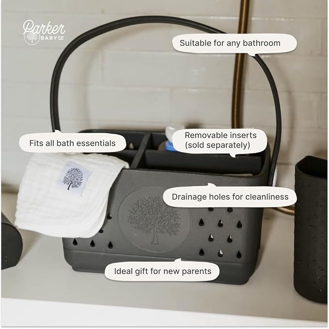 Parker Baby Large Bath Caddy | BPA Free & Food Grade Shower Caddy Organizer for Toys & Supplies | Quick-Dry, Sturdy & Perfect Size Shower Basket w/Handle in Neutral Colors