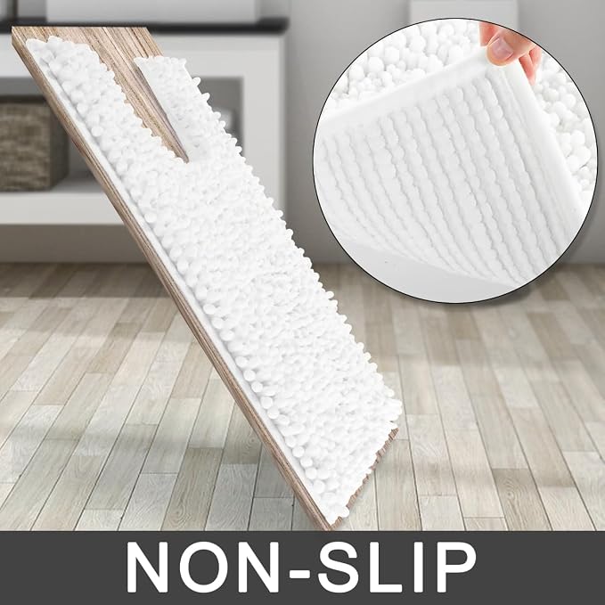 Yimobra Toilet Rug U Shaped Washable 24x24 Inch - Ultra Soft Absorbent Chenille Bath Rugs for Toilet, Quick Dry & Machine Washable, Non Slip Contour Bathroom Mat, White
