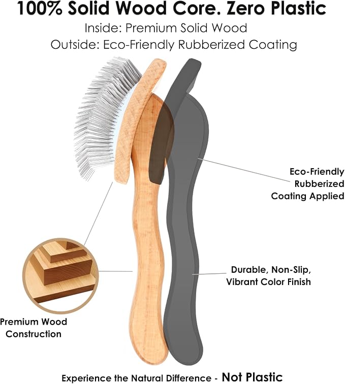 Wooden Long Pin Slicker Brush for Dogs, Doodles, Poodles, Long Hair | Grooming, Detangling, and Fluffing for Wavy and Curly Hair—Designed for Heavy, Thick Coats to Prevent Matting at Home