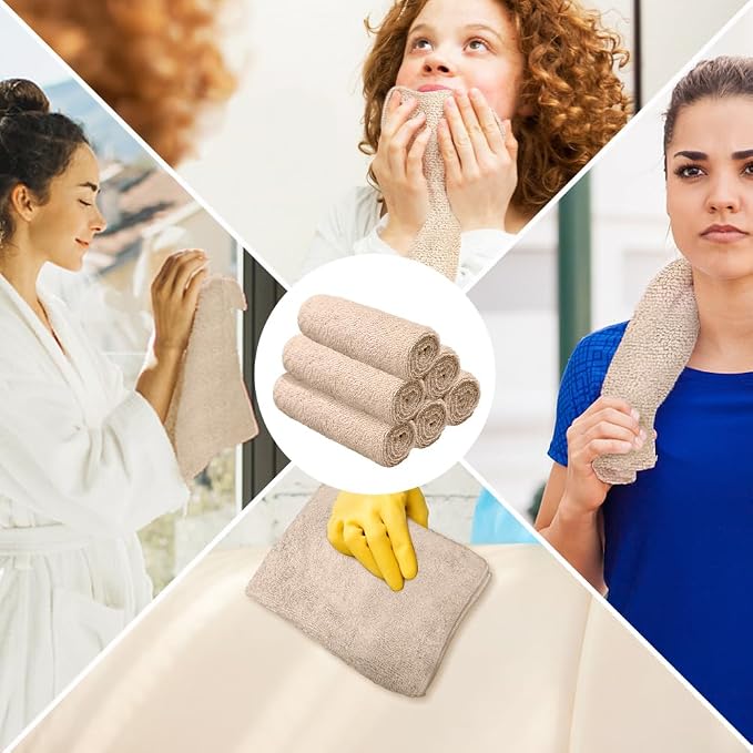 Orighty 6 Pack Brown Hand Towels - Quick Drying & Absorbent Microfiber Gym Towels 16x28 inches - Lightweight & Thin White Yoga Towel - Multi-Purpose Camping Towel for SPA, Hotel & Bathroom