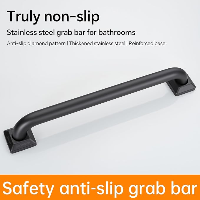 joyrain 500lb Capacity Stainless Steel Grab Bar - Heavy Duty Bathroom Safety Rail for Elderly, Anti-Slip Shower Handle, ADA Compliant (Matte Black, 24 inch)