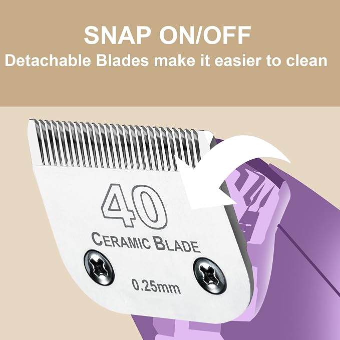40# Detachable Dog Blades Compatible with Andis/Oster A5 Grooming | Compatible with wahl km10 dog clipper,Cut Length 1/100"(0.25mm),Made of Ceramic Blade & Stainless Steel Blade