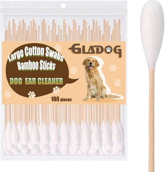 GLADOG 6 Inch Professional Large Cotton Buds for Dogs, Specially Designed Dog Cotton Buds with Bamboo Handle, Large Means Safe