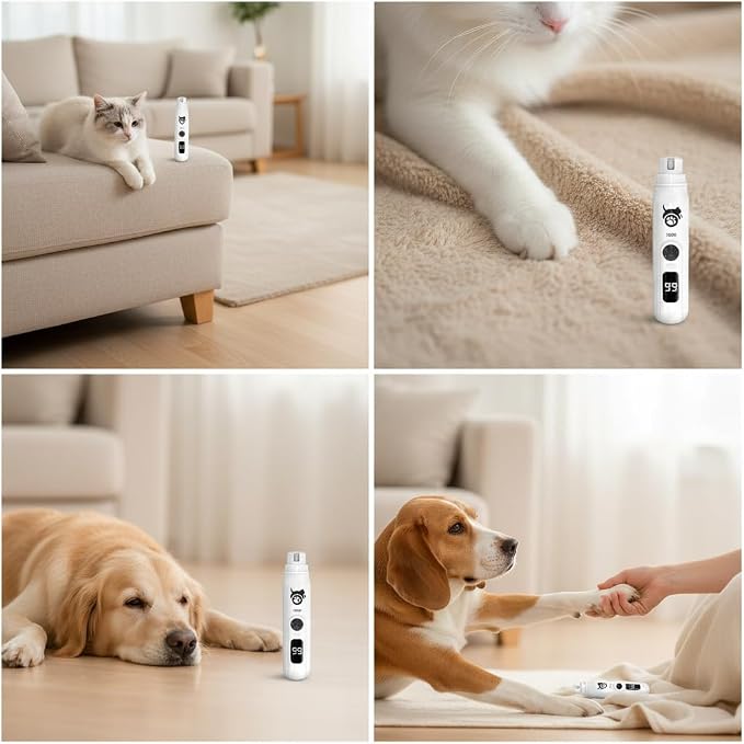 Dog Nail Grinder Quiet Electric Pet Nail Trimmer with Diamond Bit, 3 Speeds & LCD Display, USB Rechargeable Low Noise Professional Nail File for Small Medium Large Dogs & Cats Safe Grooming Tool
