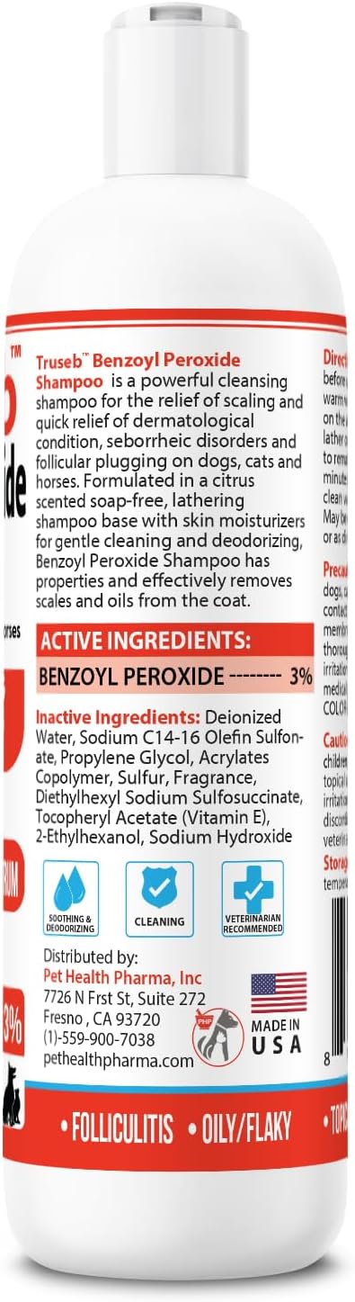 All Natural Medicated Benzoyl Peroxide 3% Shampoo for Dogs, Cats,Horses Helps Relieve Folliculitis, Dandruff, Psoriasis, Seborrheic Dermatitis, Itchy Scalp(3% Benzoyl Peroxide) Passion Fruit Scent
