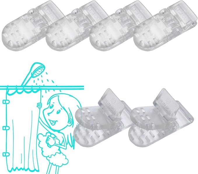 Thumb Shower Curtain Clips, Shower Splash Guard Holders, Bathtub Curtain Liner Clips for Windproof & Splash Water (Clear-6 Pack)