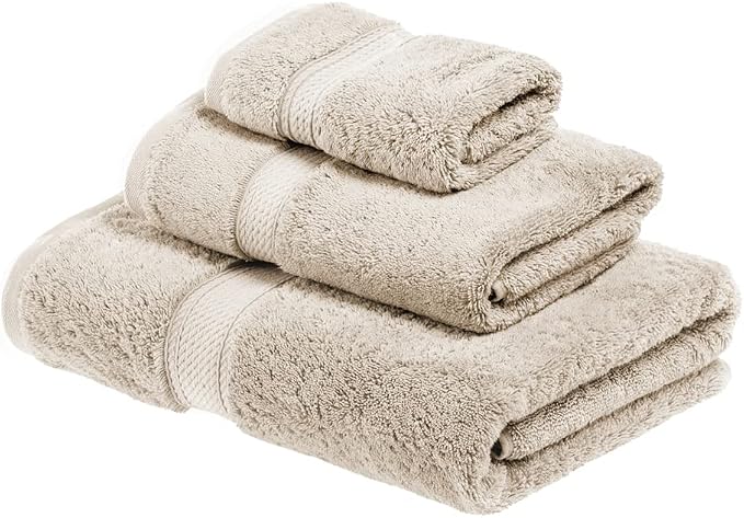 SUPERIOR Egyptian Cotton Ultra Plush & Absorbent, 3 Piece Set, Stone | Quick Dry, Soft Luxury Towel Set, Bath Essentials, Guest Bath, Spa, 1 Bath, 1 Hand, 1 Face Towels, Madeline Towels