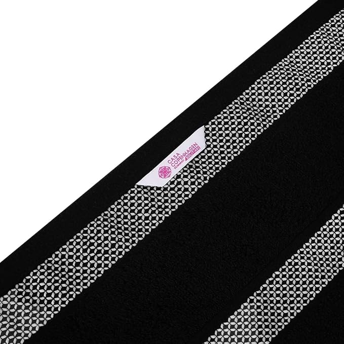 CASA COPENHAGEN Solitaire 2Pcs 100% Egyptian Cotton Large Designer Bathsheet Towels Set- Black, 600GSM, 35"x70" 2Bath Sheet Towels for Bathroom Gift Set for Women & Men
