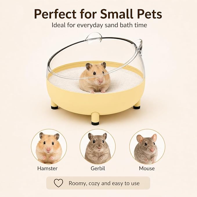 Meow&Woof Hamster Sand Bath Container, Large Sandbox Toilet Gerbil Batheoom, Tiny Chinchilla Dust Bathtub Sand Bath Box for Hamster Cage Accessories 5.2 Inch-Yellow