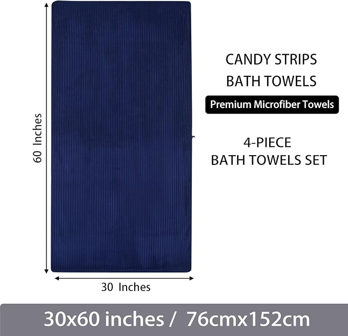 4 Pack Microfiber Bath Towels, 30x60 Inches Oversized Bath Sheets for Adults, Super Absorbent & Quick Dry Shower Towels, Lint Free Lightweight Body Towels for Bathroom, Gym & Travel (Navy Blue)
