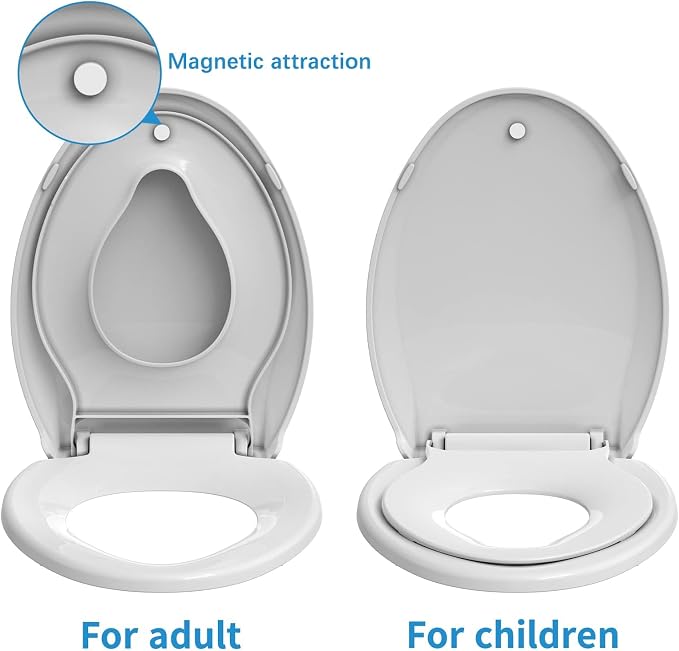 Toilet Seat With Toddler Seat,PP Material Family Toilet Seat Cover with Adult and Toddler Seat, Soft Close Design, Easy to Clean, Safe for Home Kids Potty Training