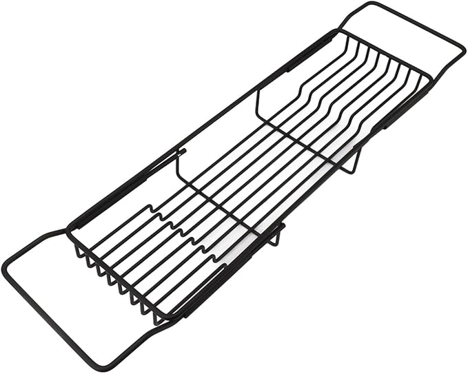 Metal Marble Bathtub Rack, Bathtub Caddy Tray Stainless Steel Shower Caddy Tray with Extending Sides, Bathroom Trays (Black)