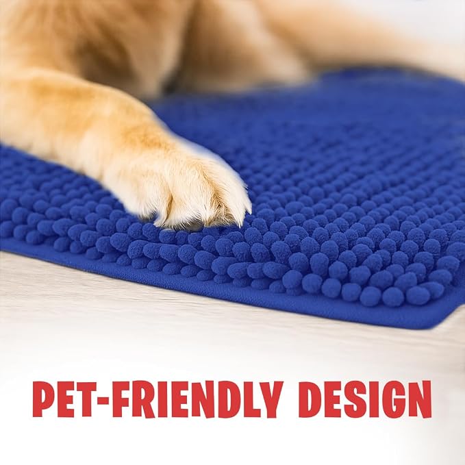 MUDGUARD MAT® Dog Door Mat for Muddy Paws, Super Absorbent Microfiber, Non-Slip Indoor Mat, Quick-Dry Chenille Rug for Pets & Entryway, Machine Washable, Navy Blue 16" x 24"