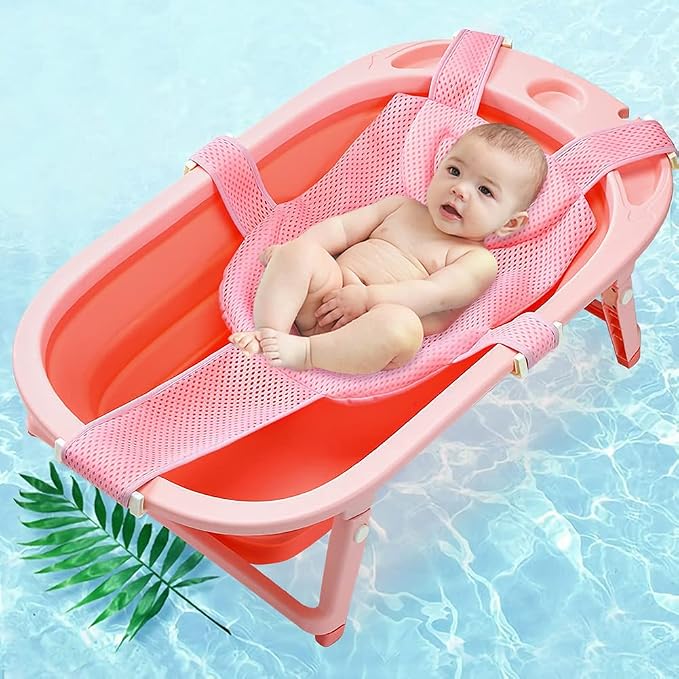 Baby Bath Seat Support Net Newborn Bath Cushion Pad Anti-Slip Infant Bathtub Sling Shower Mesh Mat Soft Bath Net Bath Pillow Adjustable Shower Pad for 0-18 Months
