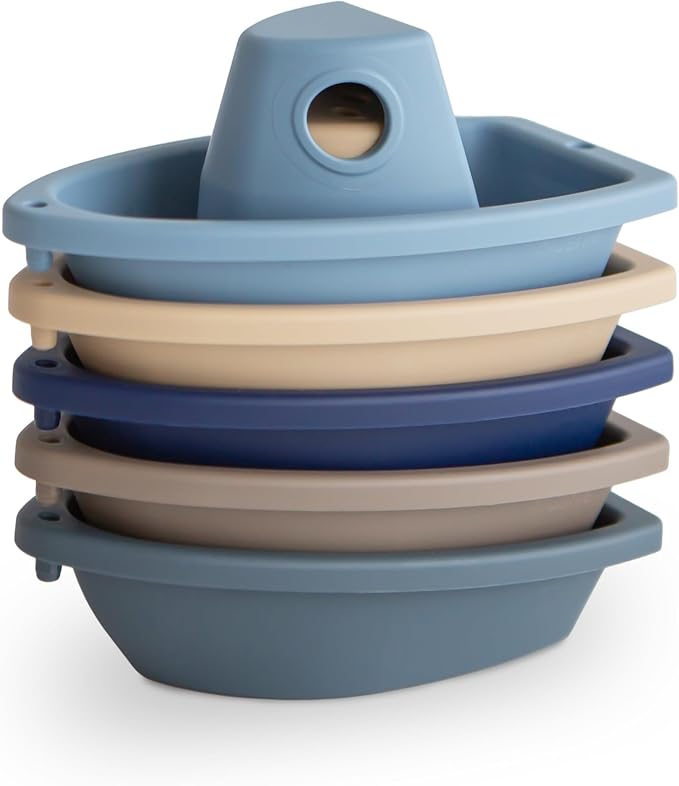 mushie Stackable Bath Boats Floating Toy (Ocean) | Made in Denmark
