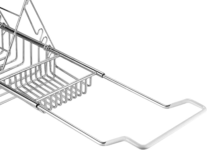 iPEGTOP Stainless Steel Bathtub Caddy Tray - Over Bath Tub Racks Shower Organizer with Extending Sides, Removable Wine Glass Book Holder