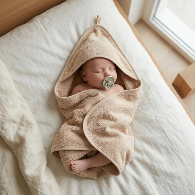 Hooded Baby Towels – 100% Organic Cotton Baby Bath Towels – Baby Boy and Girl Newborn Essentials - Super-Soft and Absorbent. (Fog)