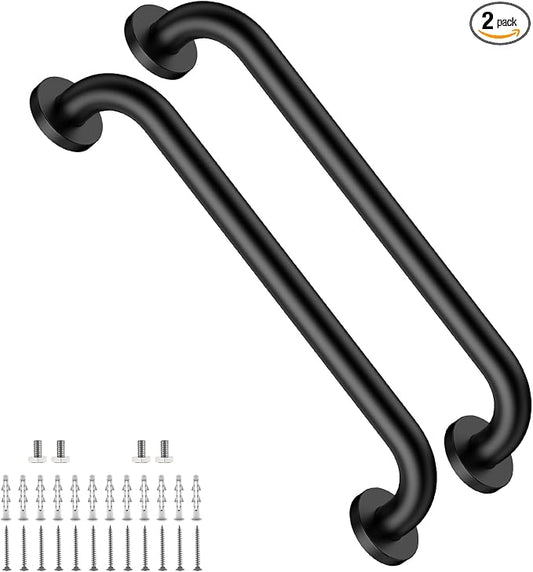 2 Pack 20 Inch Shower Grab Bar Matte Black, ZUEXT Stainless Steel Safety Grab Bar Handle, Bathroom Balance Bar, Safety Hand Rail Support - Handicap, Elderly, Injury, Seniors Assist Bath Handle