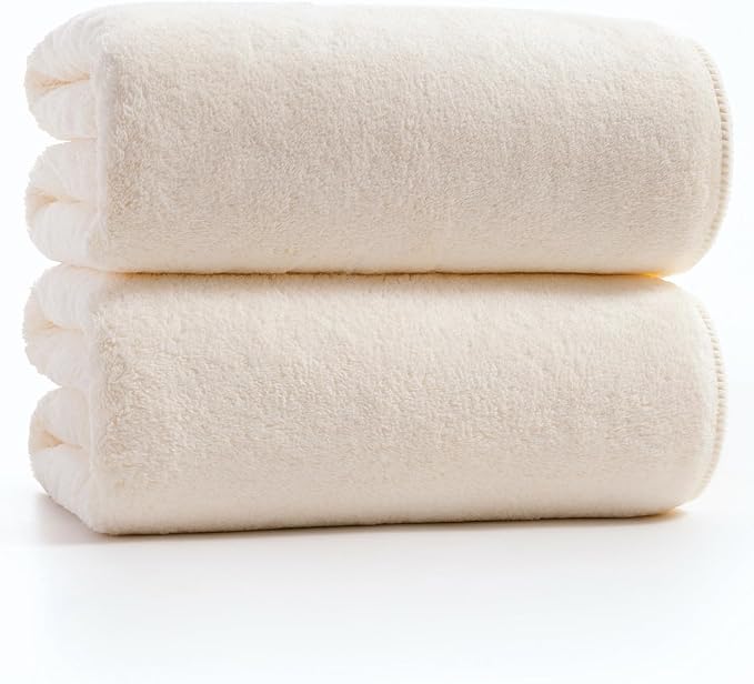 sakano 2-Piece Bath Towel Set - Ultra Soft Highly Absorbent No Fuzz Quick-Dry Microfiber Bath Sheets for Gym, Spa, and Salon -White, 28 x 55 inches